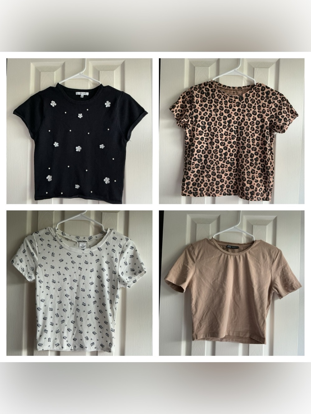 Girls' Assorted Short Sleeve Tops - Black Floral, Leopard, Cream & Taupe
